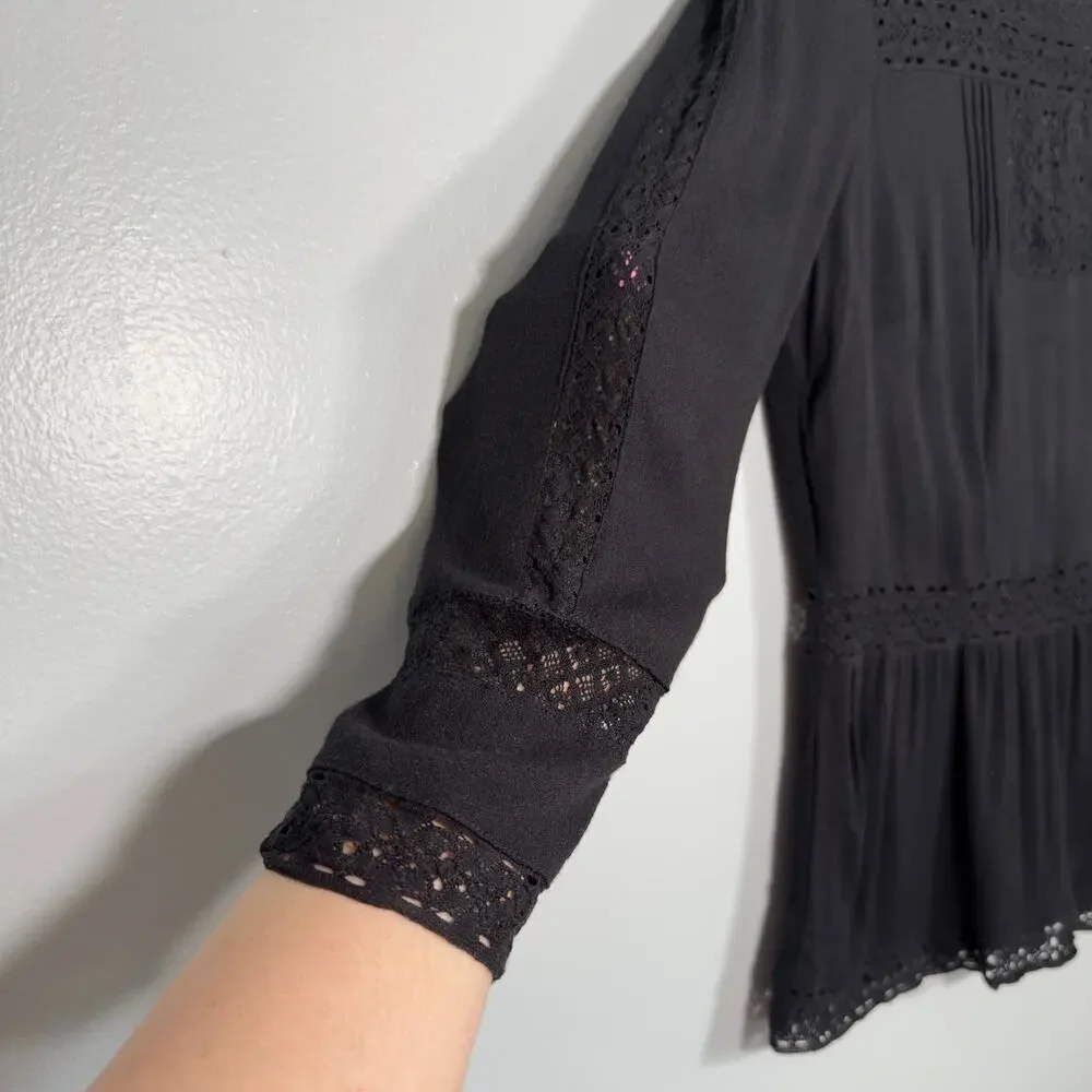 J. Crew Lace Blouse Size 6 Romantic Boho Crochet Top Flutter Sleeve